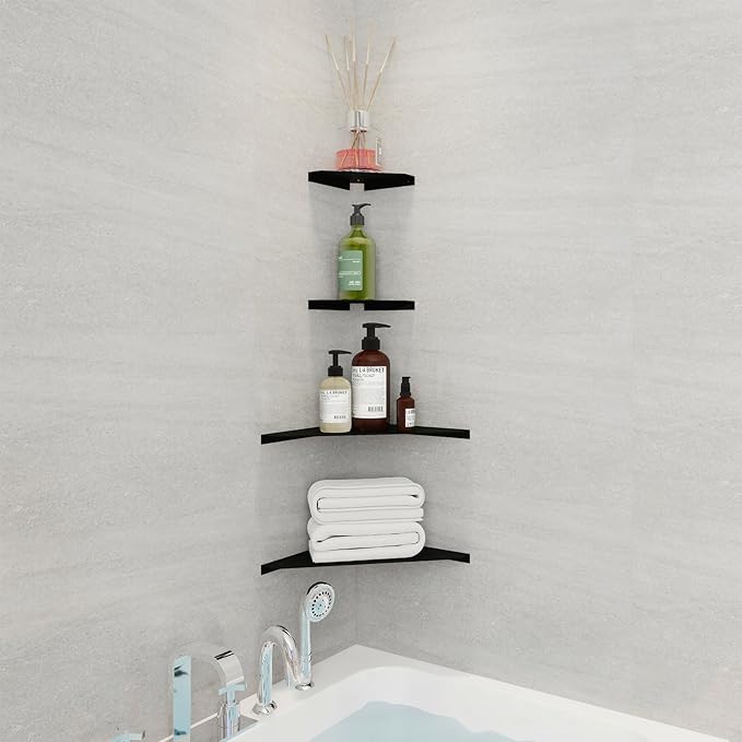 Corner Shelf, 3.0mm Aluminum Alloy Corner Shelf Wall Mounted, for Bathrooms,Offices, Bedrooms,Kitchens,Dorm Rooms and Living Rooms(6 in Black)