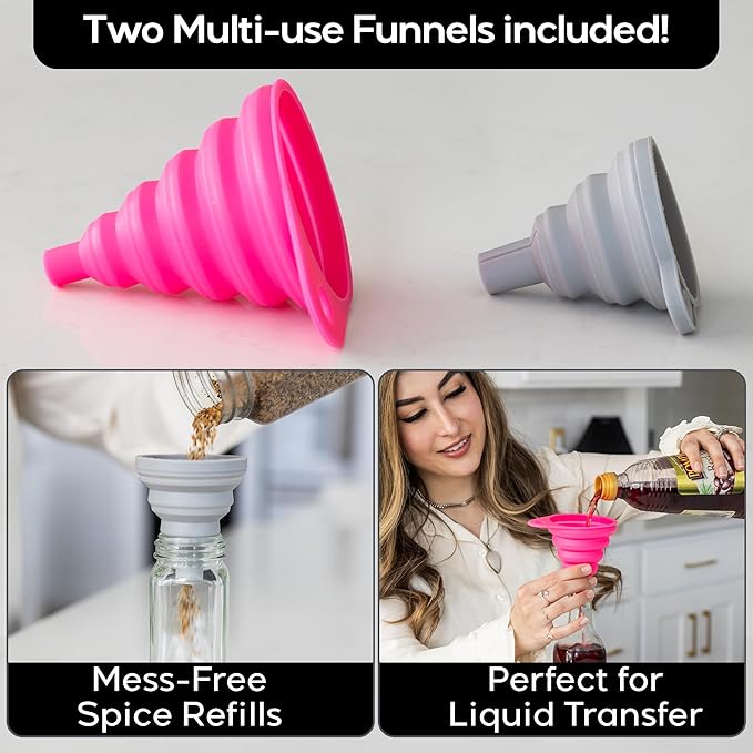 Pack of 1, Expandable 3 Tiered Spice Rack Organizer for Cabinet and Kitchen Pantry Shelf - Non-Slip Shelves for Spices, Seasoning, Canned Food, Medicine Cabinet Organizer - Includes Silicone Funnels
