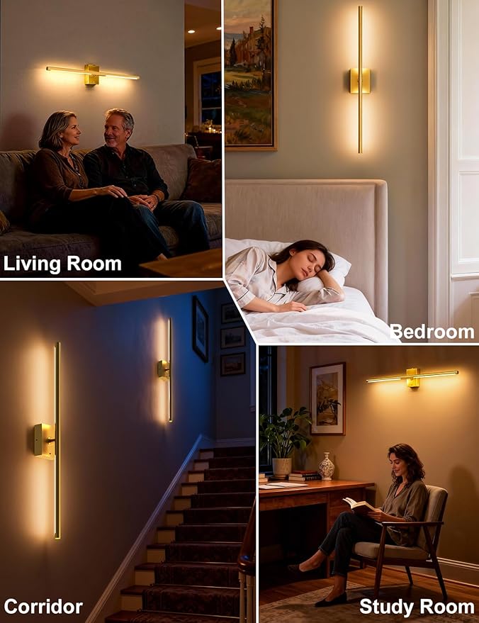 Battery Operated Wall Sconces Set of 2, 10000mAh Rechargeable Wall Lights with Remote, 360° Rotate 3000K-6000K LED Wireless Wall Light Fixtures Decor for Bedroom Living Room Hallway Picture Lighting