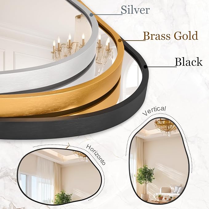 Large Irregular Wall Mirror Black Asymmetrical Bathroom Mirror Modern Decorative 26