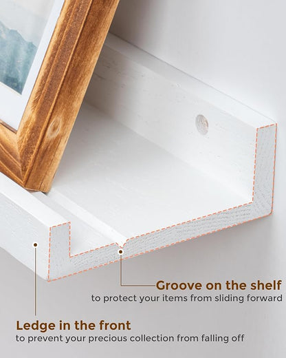 Axeman Oak Picture Ledge Shelf, 36 Inch Floating Shelves Set of 2, Solid Oak Wood Wall Shelves with Lip, Wall Decor Storage for Bedroom Living Room Bathroom Kitchen Nursery Photo Picture, White