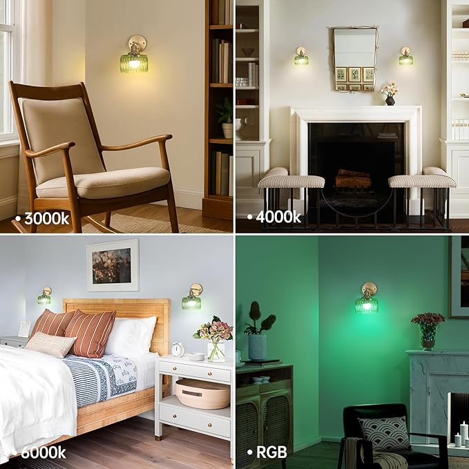 Vintage Battery Operated Wall Sconce with Green Striped Glass Lampshade 5000 mAh Rechargeable Battery Powered Wall Light with Remote Control for Bedside Bedroom Doorway