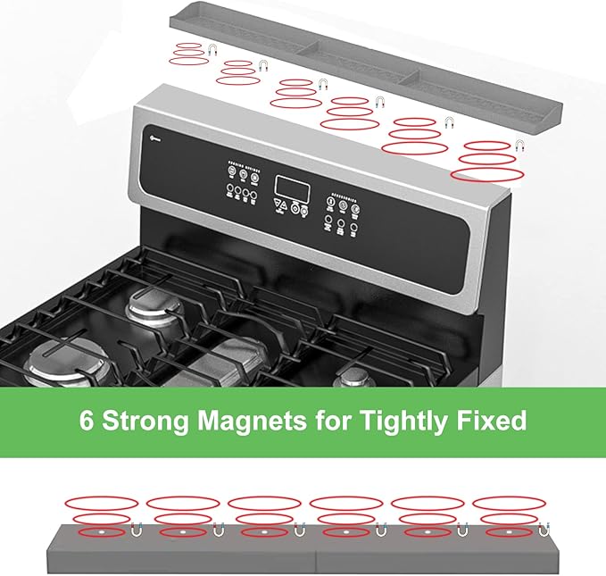 30 Inch Silicone Stove Top Shelf Magnetic for Kitchen, Strong Magnetic Heat Resistant Spice Rack Organizer for Over Stove Oven - (Grey)