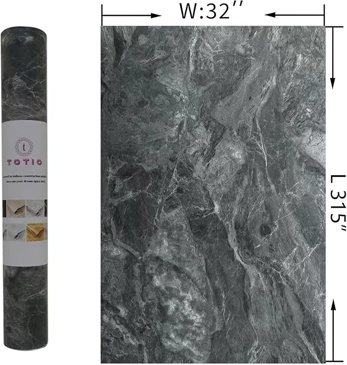 TOTIO Ultra Wide Grey Marble Wallpaper Peel Stick 32x315inch Matte Thicken Waterproof Adhesive Dark Gray Granite Textured Countertop Contact Paper Vinyl Wall Sticker for Kitchen Bathroom TV Backdrop
