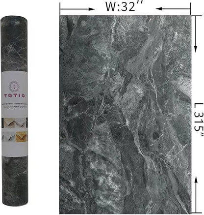 TOTIO Ultra Wide Grey Marble Wallpaper Peel Stick 32x315inch Matte Thicken Waterproof Adhesive Dark Gray Granite Textured Countertop Contact Paper Vinyl Wall Sticker for Kitchen Bathroom TV Backdrop