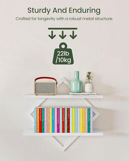 Floating Shelves, Set of 2 Wall Shelves, 2-Tier Hanging Shelves, Wall Shelf Set of 2, for Living Room, Bedroom, Kitchen, Office, Study, White TBJ01P2WB