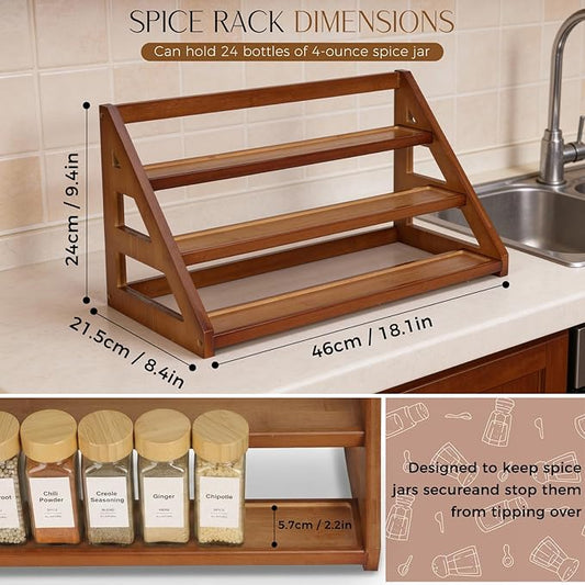 Bamboo 3 Tier Spice racks, Kitchen Seasoning Spices Rack, Spice Organizer, Suitable for Spice Organizers Such as Sitchen Countertops, Stoves, Sorage Rooms (XXL)