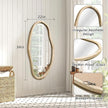 JJUUYOU Irregular Wood Mirror Asymmetrical Bathroom Wall Mounted Mirror 34