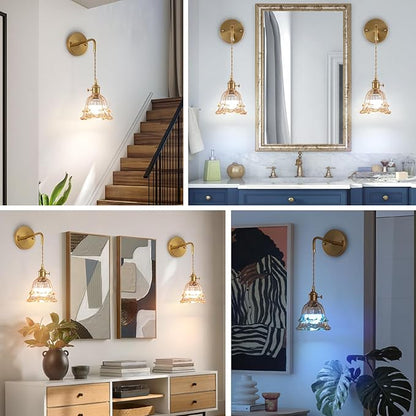 Battery Operated Wall Sconce Set of 2, Adjustable Chain Retro Gold Wall Mounted Light with RGB, Wireless Indoor Rechargeable Amber Wall Light for Living Room, Bedroom