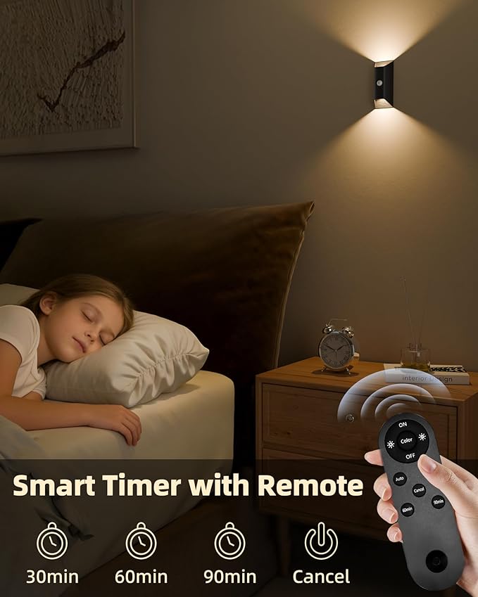 EZVALO Motion Sensor Wall Lights Indoor, 4000mAh Rechargeable Battery Operated Wall Sconces, 3 Color Temps, Dimmable, Wireless Magnetic Night Light with Remote, Timer, for Hallway, Stair, Bedroom