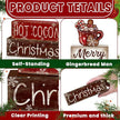 DIYDEC 4Pcs Christmas Wooden Tabletop Decoration Hot Cocoa Wooden Block Signs Gift Rustic Xmas Tiered Tray Decor Merry Christmas Centerpiece Sign Farmhouse Winter Table Home Party Decor
