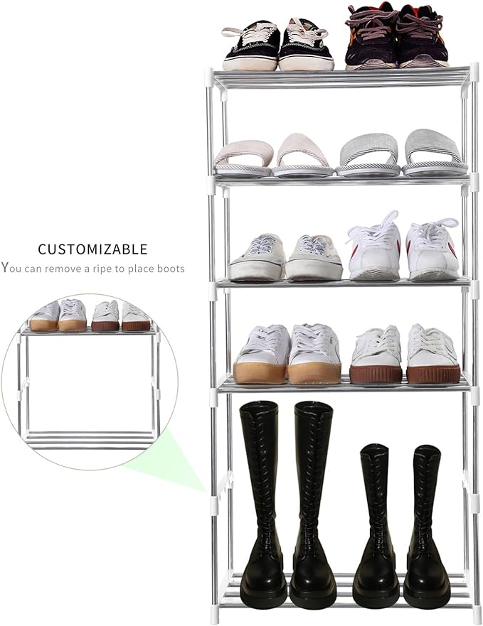 Stackable Small Shoe Rack, Entryway, Hallway and Closet Space Saving Storage and Organization (3-Tier, White)