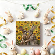 Easter Bunny Wooden Box Sign, Spring Rabbit Sunflower Farmhouse Desk Decor, Easter Decorations for Home Living Room Bedroom Shelf Tabletop Gift 5x5 Inch