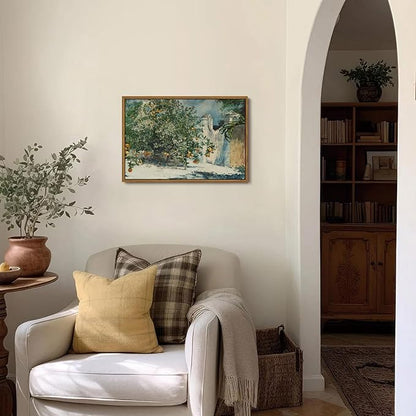OIQArtOIQ Framed Vintage Landscape Wall Art Orange Trees Still Life Oil Painting Canvas Prints Country Farmhouse Aesthetic Fall Decor Pictures for Kitchen Bedroom Living Room Bathroom