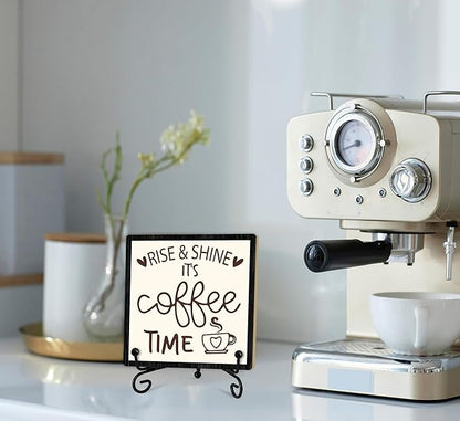 Coffee Desk Decor Sign, Coffee Time Sign With Stand For Farmhouse Home Kitchen Table, Wine Sign For Farmhouse Home Kitchen Bar Shelf Table, Gifts For Family Friend Coworker-09