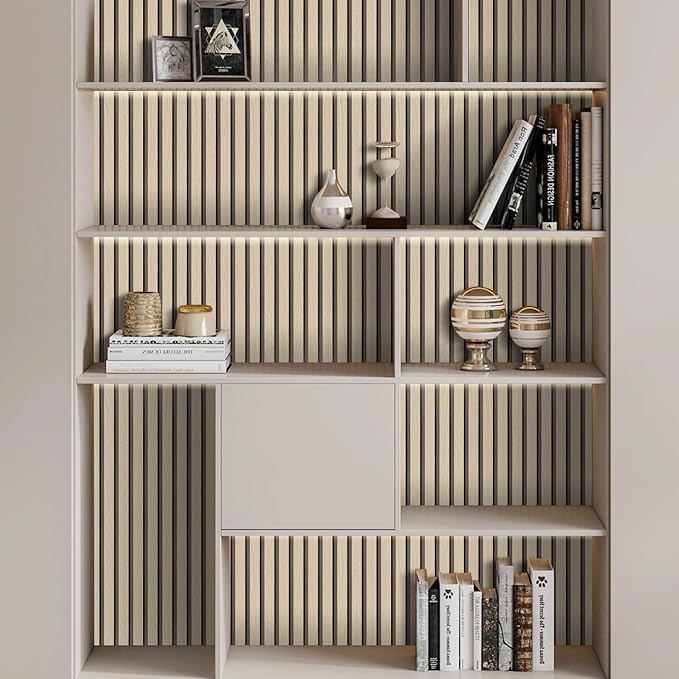 Arthome Wood Slat Wallpaper 17''x240'' Peel and Stick self Adhesive Wood Wallpaper PVC Vinyl Decorative Removable Wallpaper Waterproof Faux Wood Grating Stripe Contact Paper for Living Room (Oak)