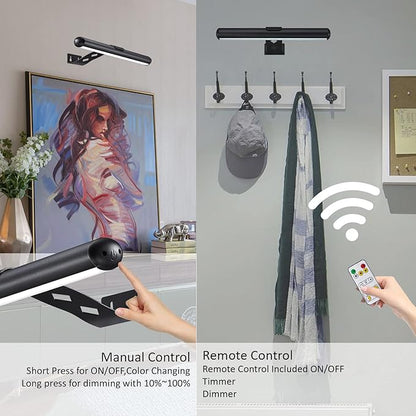 Rechargeable Picture Lights with Remote, Battery Operated LED Painting Light, Dimmable/Timer Off Dartboard, 13 Inch Full Metal Art Display Light for Picture Artwork Gallery