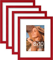 Vittanly 8x10 Picture Frame Set of 4, Display Pictures 5x7 with Mat or 8x10 without Mat, Gallery Wall Frame Set for Wall or Tabletop Display, Engineered Wood with Shatter Resistant Plexiglass, Red