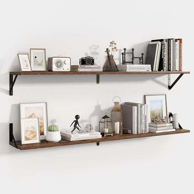 Axeman 48 Inch Floating Shelves | 8 Inch Deep Brown Wall Shelves Set of 2 | 47.3" W x 8" D Rustic Brown Wood Shelves for Bathroom Kitchen Living Room
