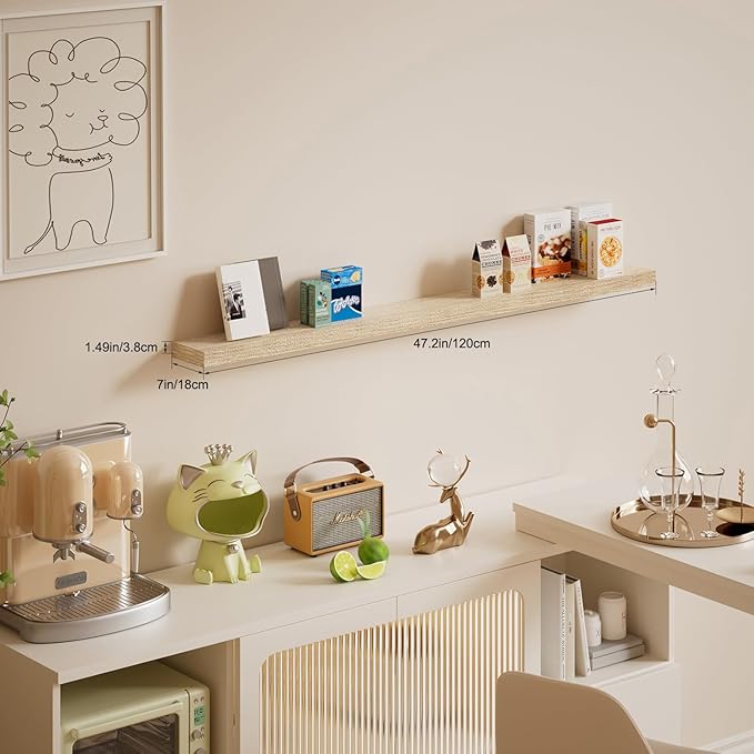 Floating Shelves for Wall, Bathroom Shelves Over Toilet, Wall Shelves & Book Shelf for Room, Hanging Shelf, Modern Wooden Mounted Floating Shelves, 48x7x1.5 in (Oak, Set of 1)