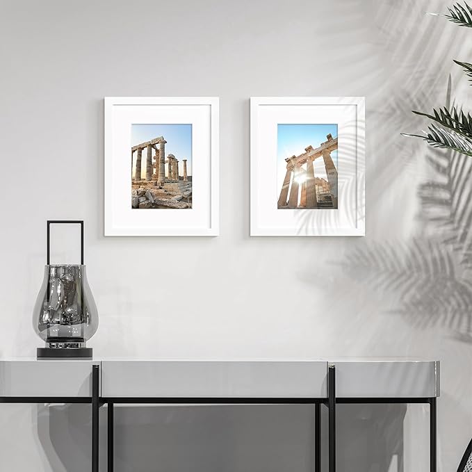 Wiscet 8x10 Picture Frame Set of 9, Display Pictures 5x7 with Mat or 8 x 10 Without Mat, Photo Frame for Wall Mounting or Tabletop Display, White.