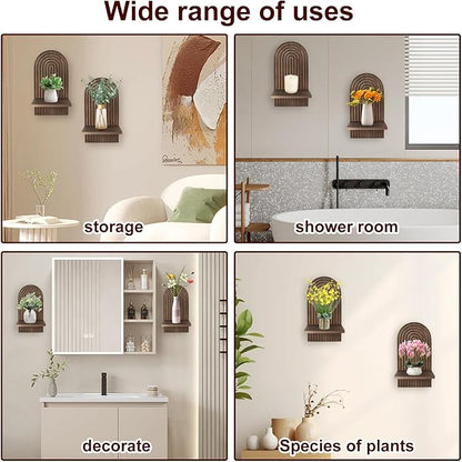 2 Pcs Boho Wooden Rainbow Wall Shelves Floating Shelves for Wall,Decorative Bohemian Rainbow Hanging Shelves Wall Mount Book Shelf,Boho Arch Shelf Wooden Boho Wall Shelf for Living Rooms Bathroom