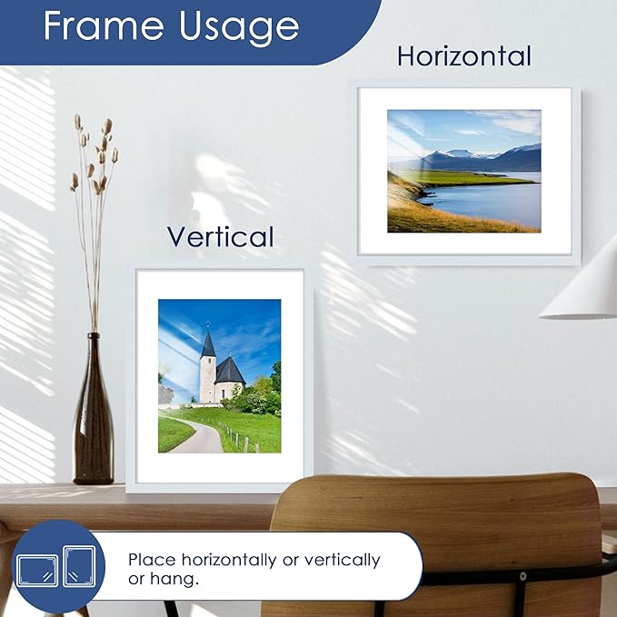 PEALSN 11x14 Picture Frame Set of 6, Display Pictures 8x10 with Mat or 11x14 without Mat for Wall Mounting or Table Top Display, Photo Frames Collage for Wall Decor, Blue