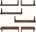 AMADA HOMEFURNISHING Wall Shelves Set of 6, Rustic Farmhouse Floating Shelves for Bedroom, Bathroom & Living Room, Brown