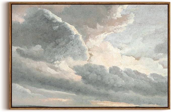 InSimSea Framed Canvas Wall Art Vintage Decor, Large Landscape Wall Art, Study of Clouds Painting, French Country Modern Farmhouse Decorations, Rustic Wall Decor for Living Room Bedroom, 20"x30"