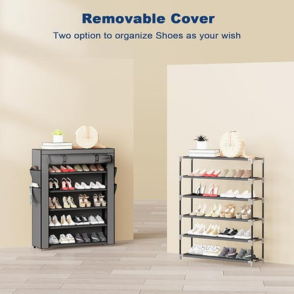Mavivegue Shoe Rack with Cover, 5 Tier Shoe Organizer for Entryway, Shoe Storage for Front Door Entrance, Closet, Garage, Grey
