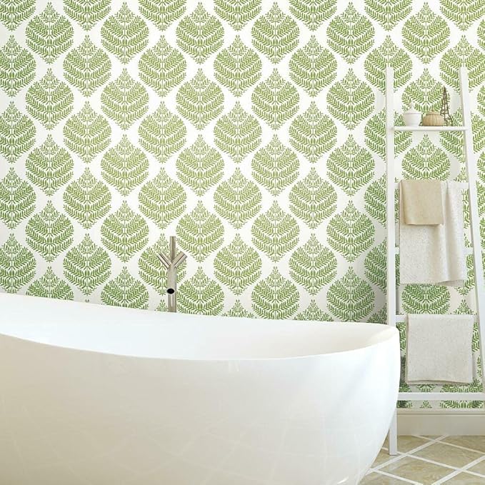 RoomMates RMK11513WP Hygge Fern Damask Green Peel and Stick Wallpaper