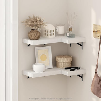 Furinno Tanna Floating Shelves for Wall Set of 4, 15-Inch Wall Shelf, Triple Thick Floating Mounted Shelf, for Bathroom, Home Office, Living Room, White Texture