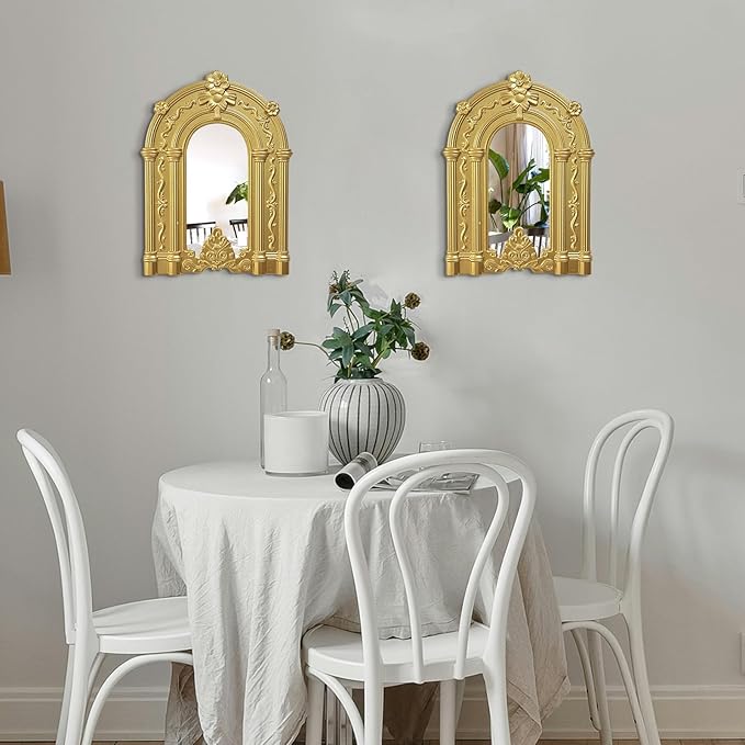 ZEXUIRU 2PCS Arched Window Wall Mirror,Rustic Farmhouse Home Decor, Wood Framed Accent Mirror for Living Room,Bathroom,Bedroom,Kitchen,14.5x10.6 Inches