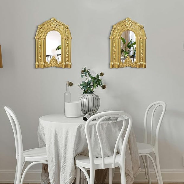 ZEXUIRU 2PCS Arched Window Wall Mirror,Rustic Farmhouse Home Decor, Wood Framed Accent Mirror for Living Room,Bathroom,Bedroom,Kitchen,14.5x10.6 Inches