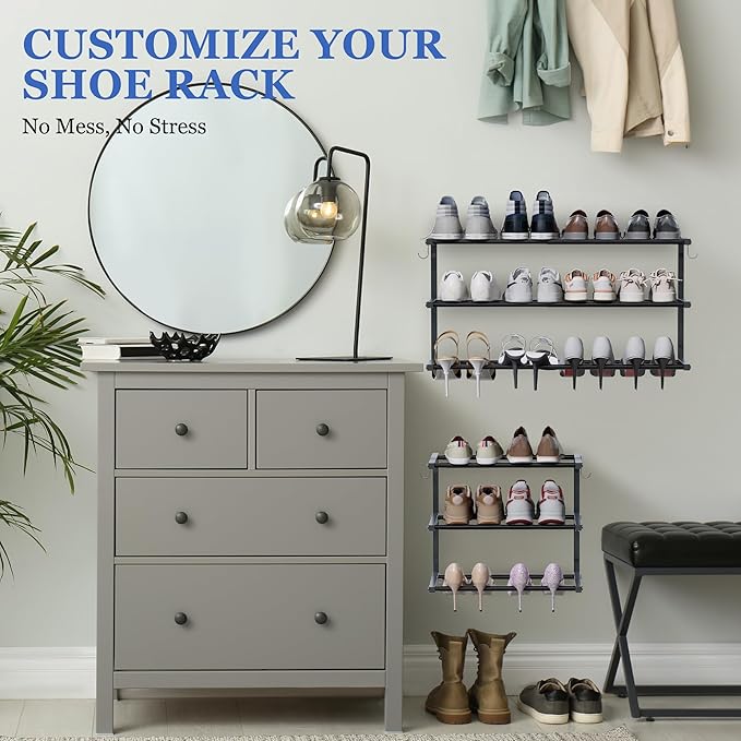 3 Pack Wall Mounted Shoe Rack, 3 Tier Hanging Shoe Rack Holds 36 Pairs, 17