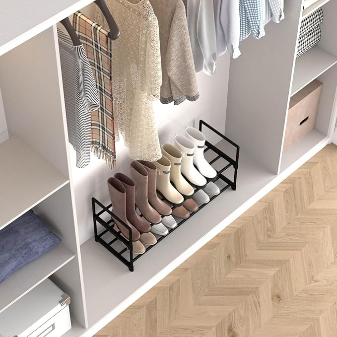 2 Tier Metal Shoe Rack,Adjustable Shoe Shelf Storage Organizer,Stackable Boot & Shoe Storage,for Entryway,Hallway,Closet,Black