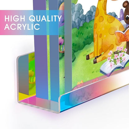 NiHome Magnetic Iridescent Acrylic Book Shelves 2-Pack, 17'' for Whiteboard, Classroom and Fridge Storage, Sleek Design for Large Picture Books and File Holders, Holds up to 8.5 lbs