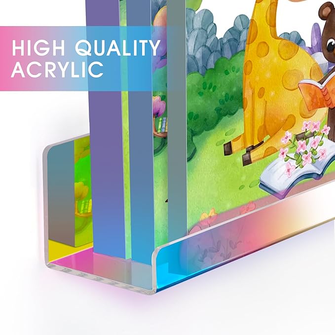 NiHome Magnetic Iridescent Acrylic Book Shelves 2-Pack, 17'' for Whiteboard, Classroom and Fridge Storage, Sleek Design for Large Picture Books and File Holders, Holds up to 8.5 lbs