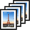 FIXSMITH 8x10 Picture Frame Set of 4, Photo Frame with HD Plexiglass, Display Pictures 5x7 with Mat or 8x10 Without Mat Multi Picture Frames Collage for Tabletop or Wall Display, Black