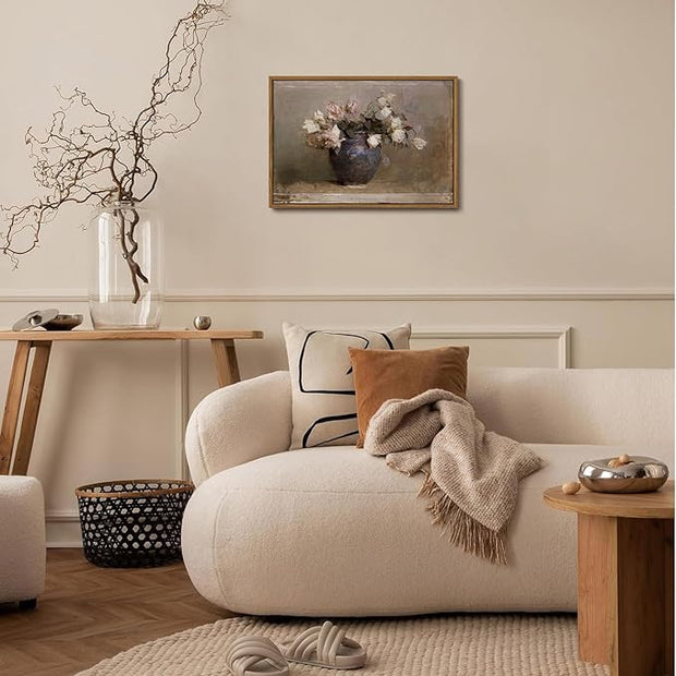 OIQArtOIQ Vintage Landscape Canvas Wall Art Framed Natural Scenery Painting Artwork Prints France Country Wilderness Farmhouse Decor Pictures Kitchen Bedroom Living Room Bathroom