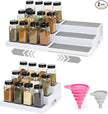 Pack of 2, Expandable 3 Tiered Spice Rack Organizer for Cabinet and Kitchen Pantry Shelf - Non-Slip Shelves for Spices, Seasoning, Canned Food, Medicine Cabinet Organizer - Includes Silicone Funnels