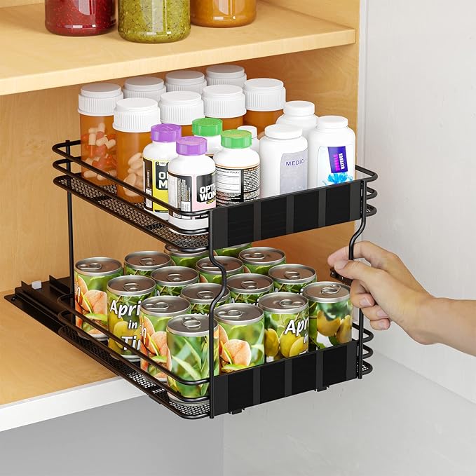 SpaceAid Pull Out Spice Rack Organizer for Cabinet, Heavy Duty Slide Out Seasoning Kitchen Organizer, Cabinet Organizer, with Labels, 8.5