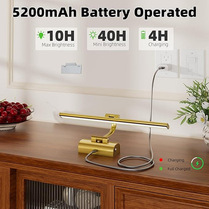 Picture Lights for Wall, 5200mAh Rechargeable Battery Operated Picture Light with Remote, 15.7" Dimmable 3 Colors Wireless Art Lighting for Paintings Picture Frame Gallery Dartboard, Brass