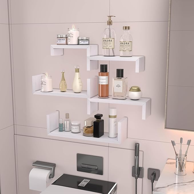 White Floating Shelves for Wall Shelf for Bedroom, Waterproof Solid Wood Floating Shelves Bathroom，Small Relief Textures, Suitable for Bedroom, Living Rooms, Kitchens, Office, and Bathroom