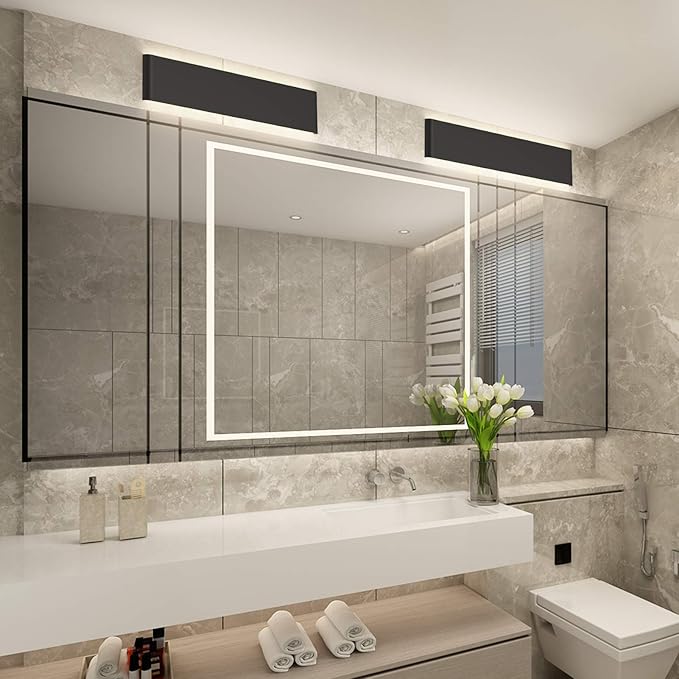 Aipsun 24in/20W LED Matte Black Modern Vanity Light Matte Black Wall Light Up Down Wall Mount Lights Indoor Modern Wall Light for Bathroom(Neutral White 4000K)