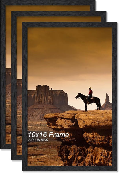 A PLUS MAX 10x16 Picture Frame Set of 3, Black Engineered Wood Frame for 10 x 16 Inch Picture Poster Photo, Light Weight 10 by 16 Frame with Wood-grain for Wall - 3 Pack/Black/10 x16