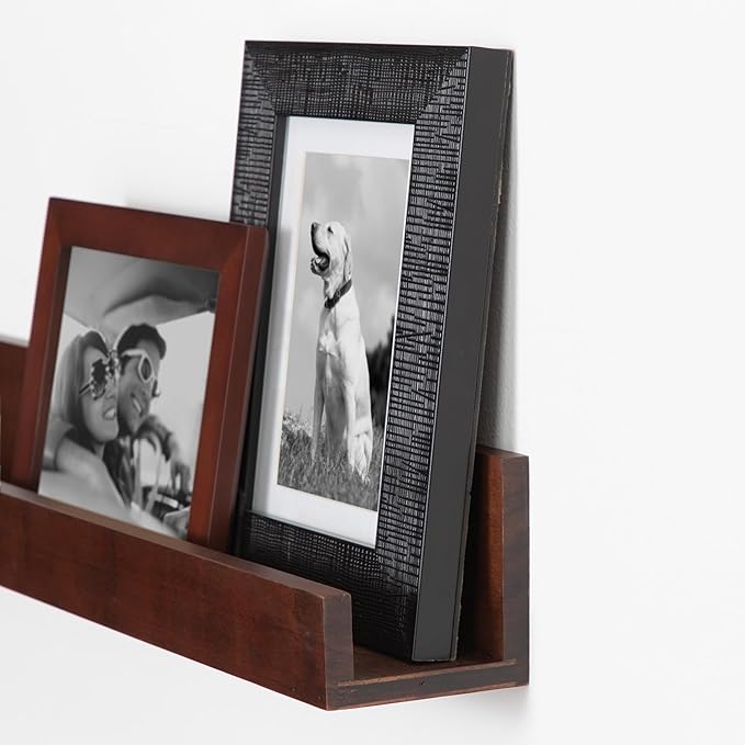 Kate and Laurel Levie Modern Floating Wall Shelf Picture Frame Holder Ledge, Dark Walnut Brown
