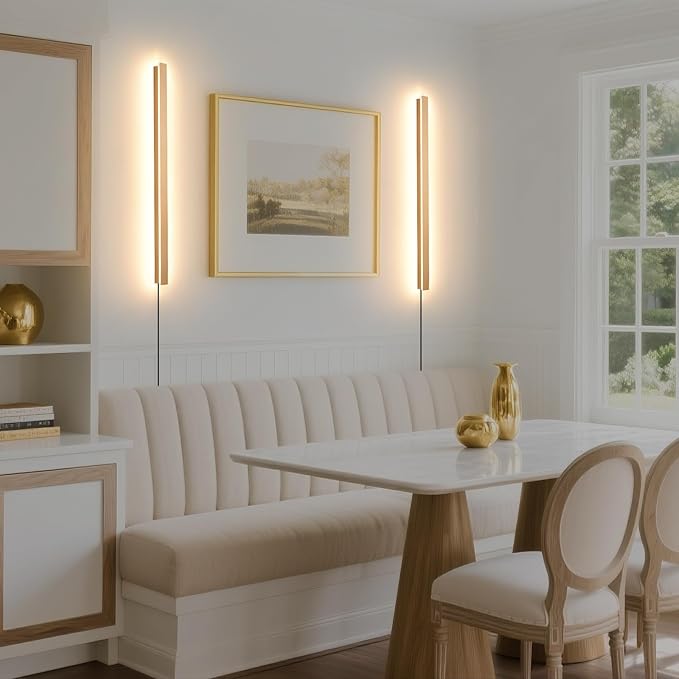 Modern Plug in Wall Lights, 31.4 inch Frosted Gold LED Long Wall Sconce, 16W Warm White 3000K Acrylic Indoor Wall lamp,with 59