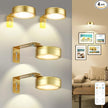 4 Pack Gold Battery Operated Picture Light, Wireless Picture Lights for Wall with Remote Dimmable Timer, Lighting Modes Pictures Frame Light for Artworking, Magnetic Painting Lights Wall Decor