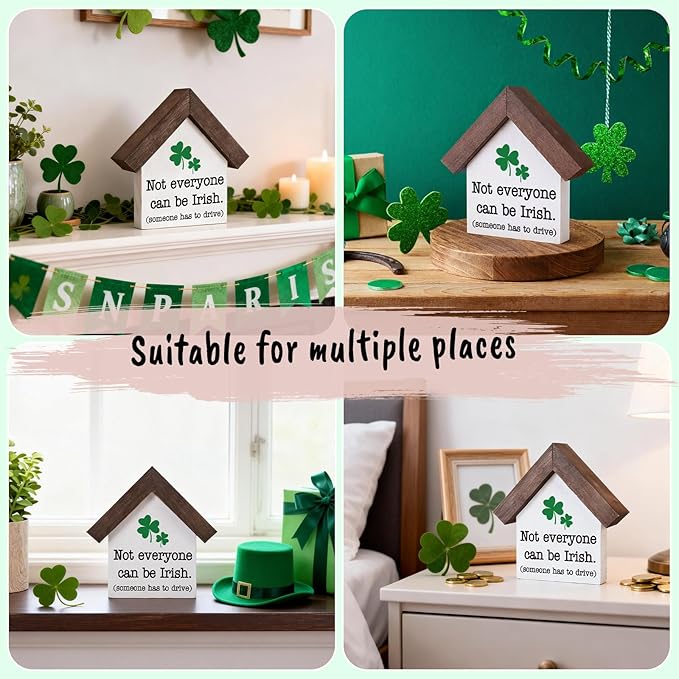 MBL St Patrick's Day Decoration - Funny Wood Irish Decor, Happy Saint Patricks Day Accessories Gifts Green Shamrock Home Table Office Shelf Bar Spring Tiered Tray Centerpiece Gifts for Women Men